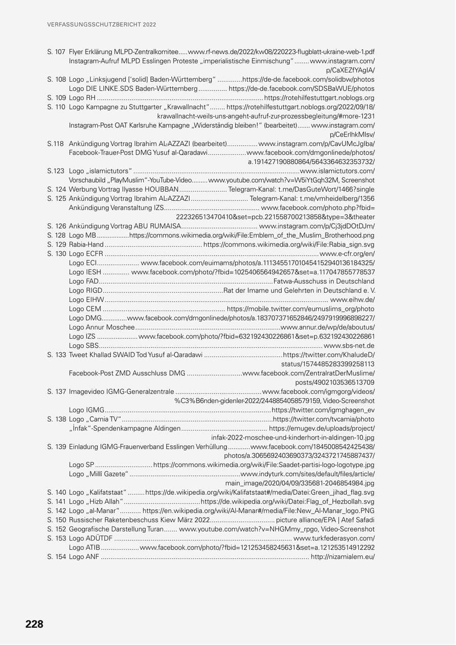 Seite 226 des Verfassungsschutzbericht 2022 Baden-Württemberg