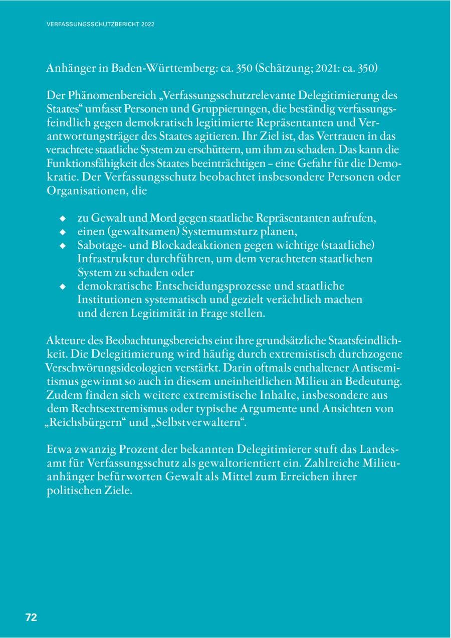 Seite 70 des Verfassungsschutzbericht 2022 Baden-Württemberg