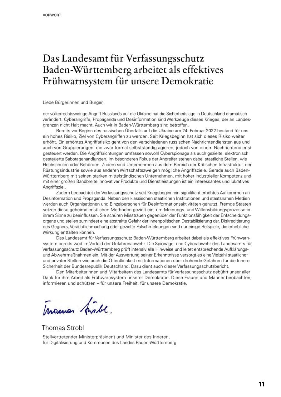 Seite 9 des Verfassungsschutzbericht 2022 Baden-Württemberg