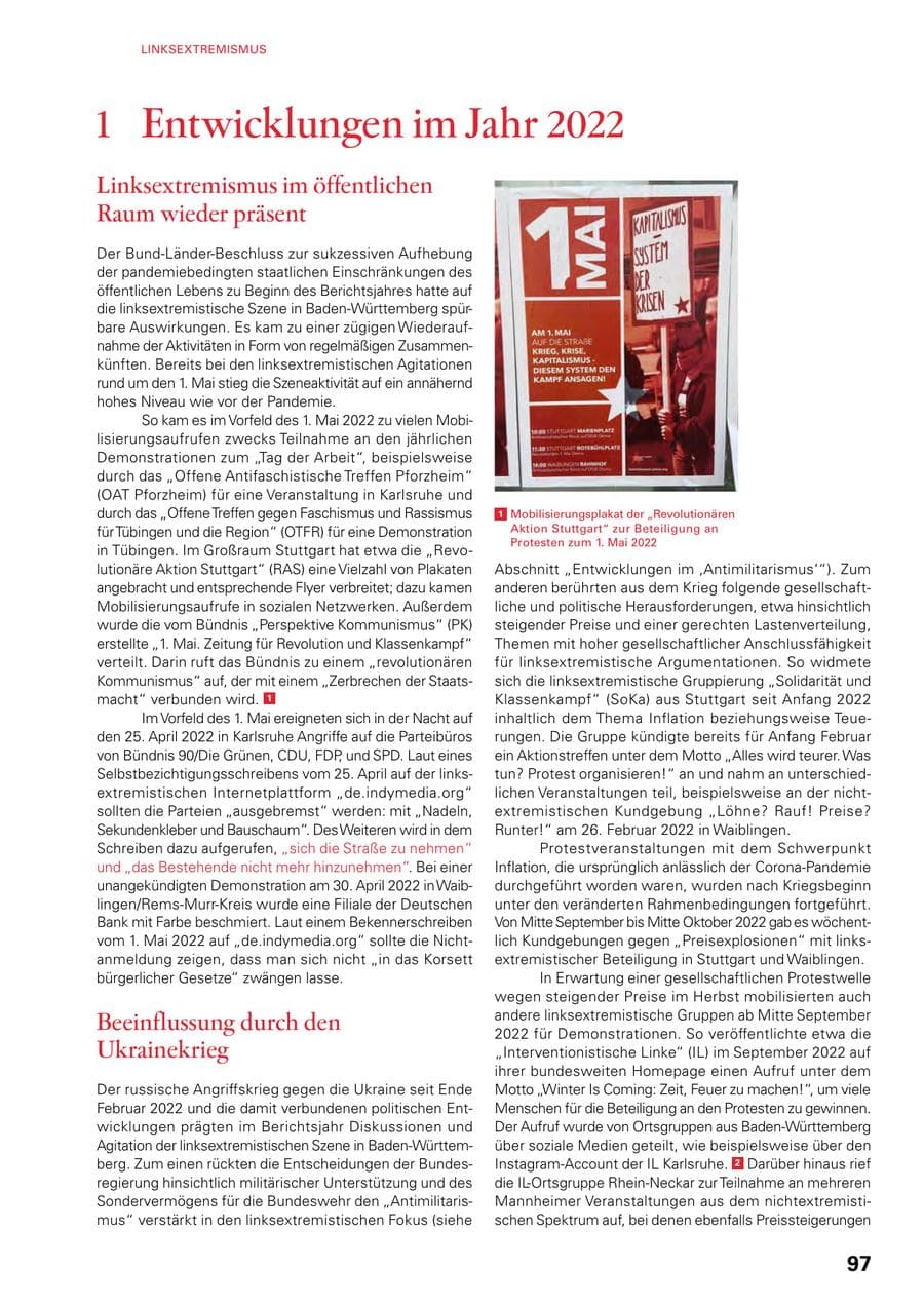 Seite 95 des Verfassungsschutzbericht 2022 Baden-Württemberg