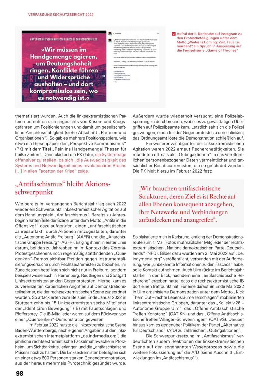 Seite 96 des Verfassungsschutzbericht 2022 Baden-Württemberg