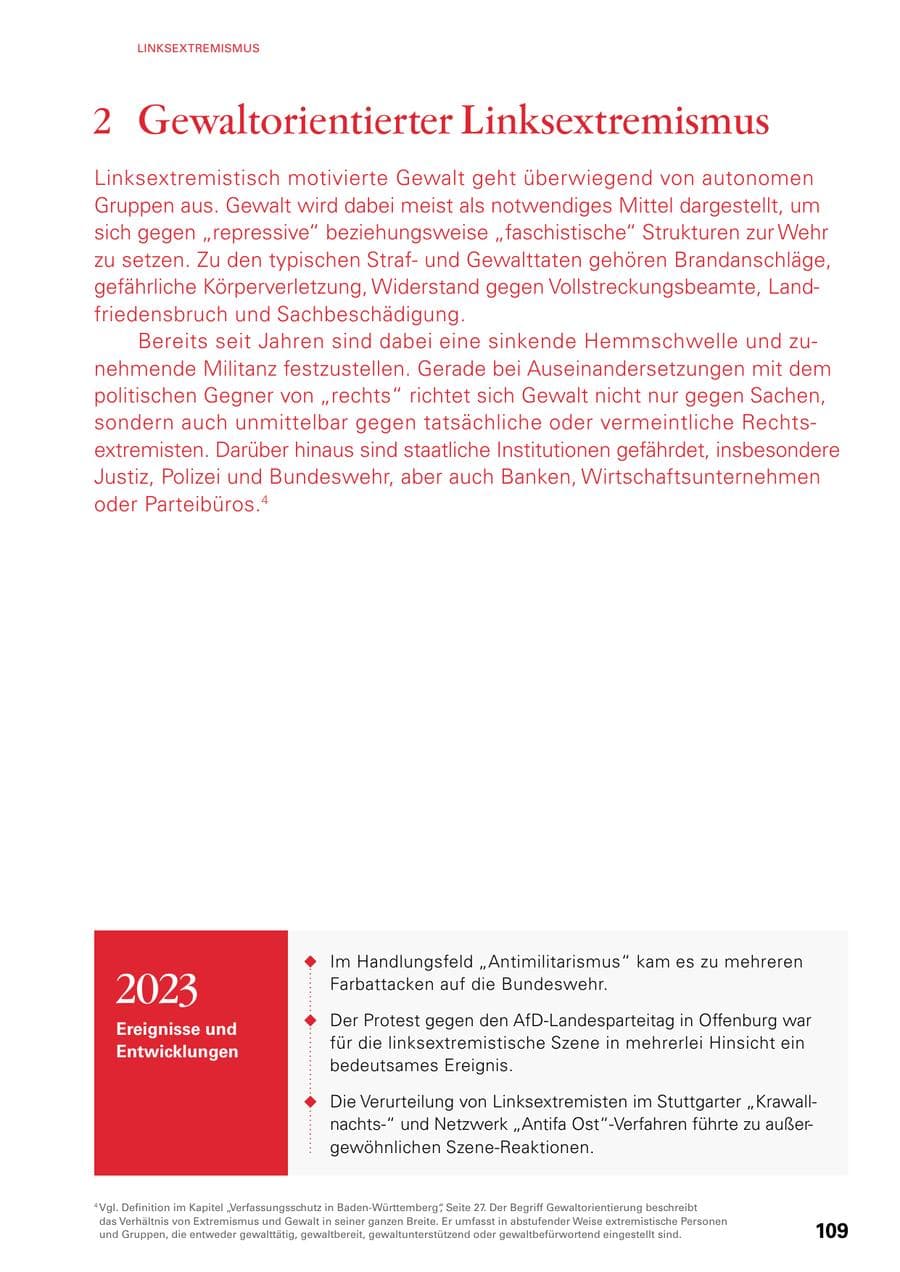 Seite 107 des Verfassungsschutzbericht 2023 Baden-Württemberg