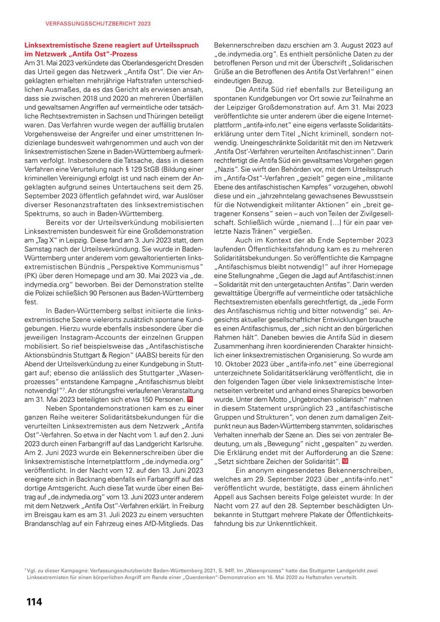 Seite 112 des Verfassungsschutzbericht 2023 Baden-Württemberg