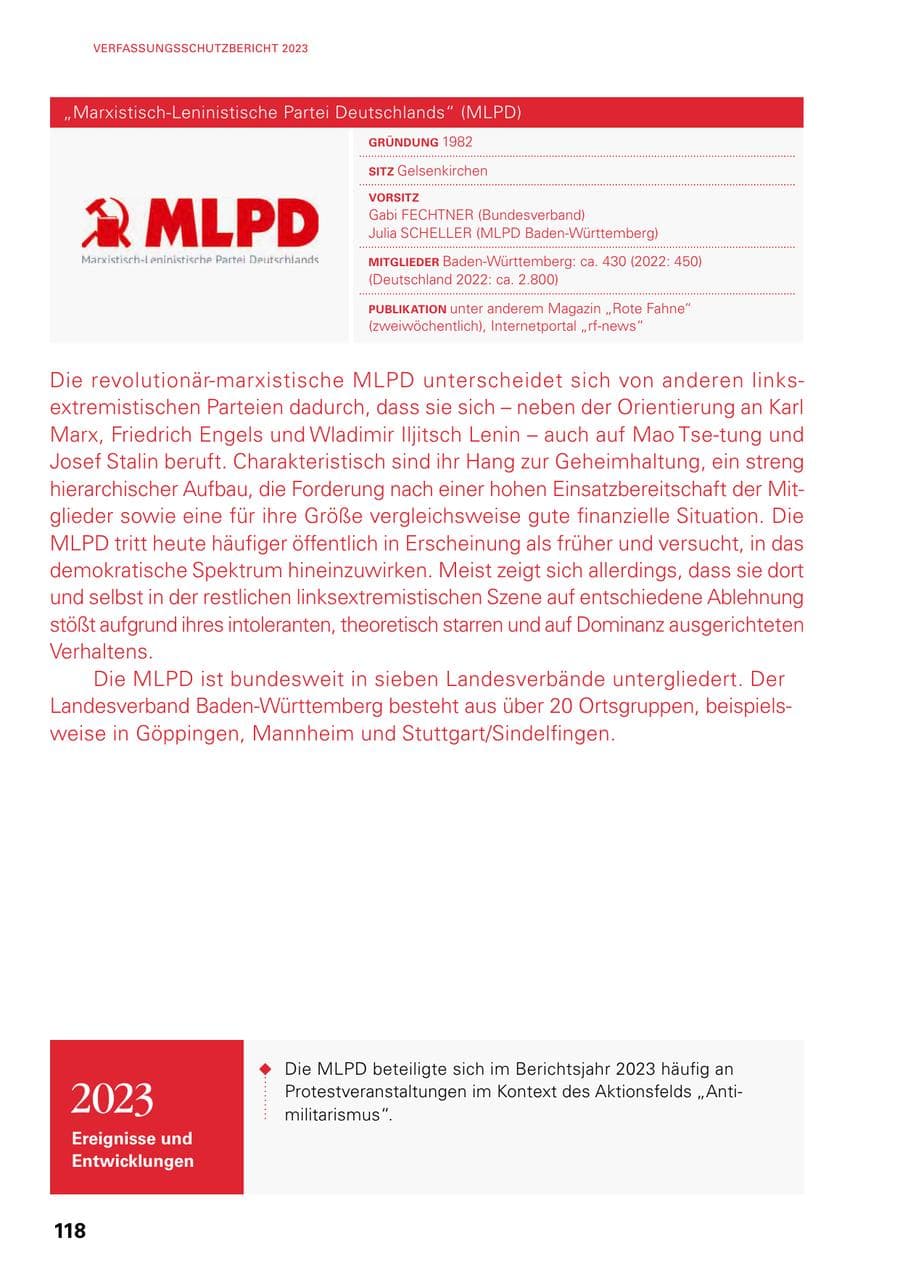 Seite 116 des Verfassungsschutzbericht 2023 Baden-Württemberg