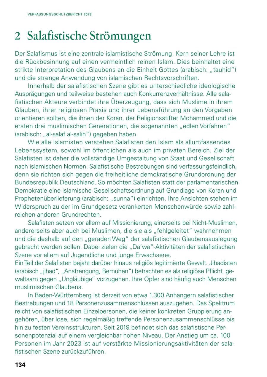 Seite 132 des Verfassungsschutzbericht 2023 Baden-Württemberg