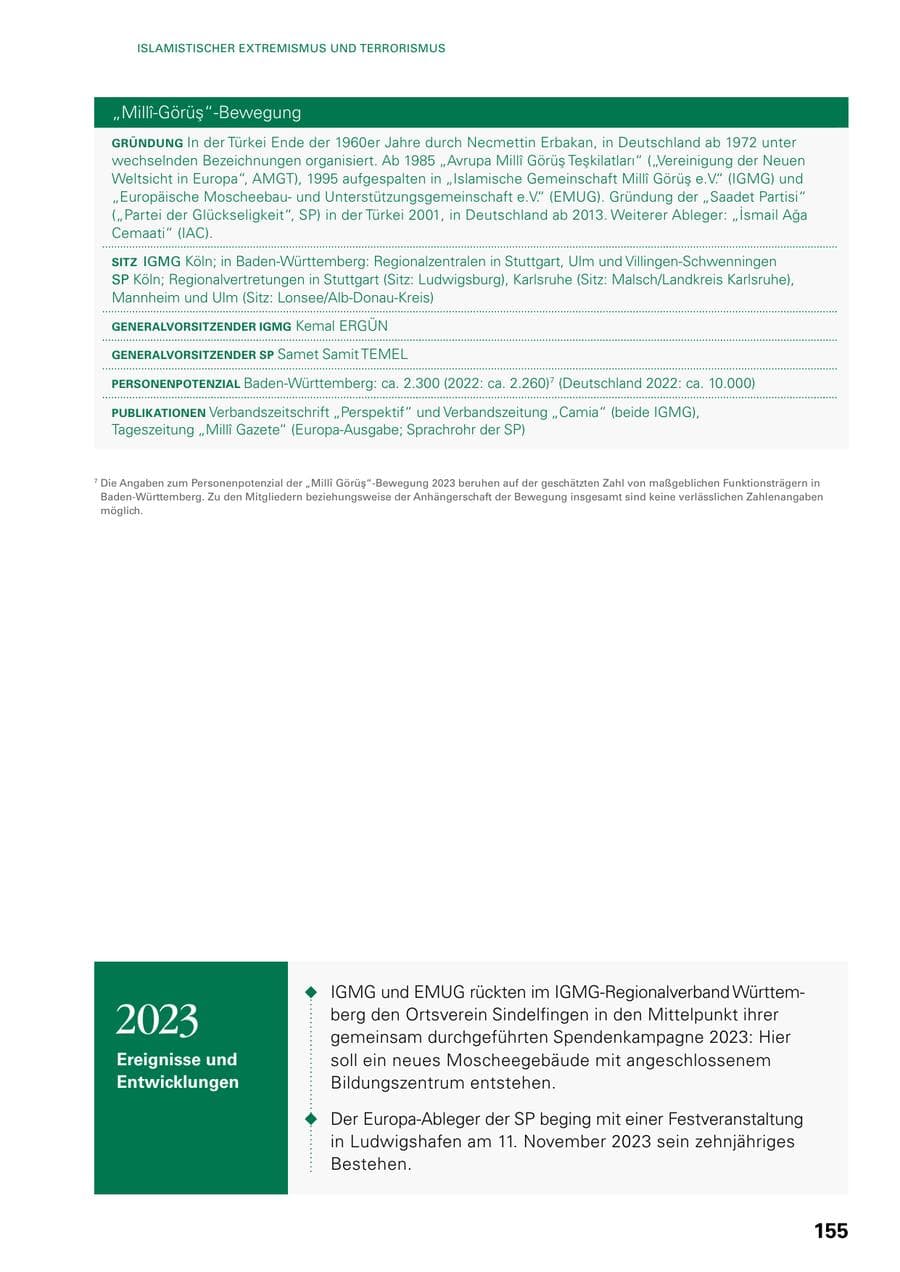 Seite 153 des Verfassungsschutzbericht 2023 Baden-Württemberg