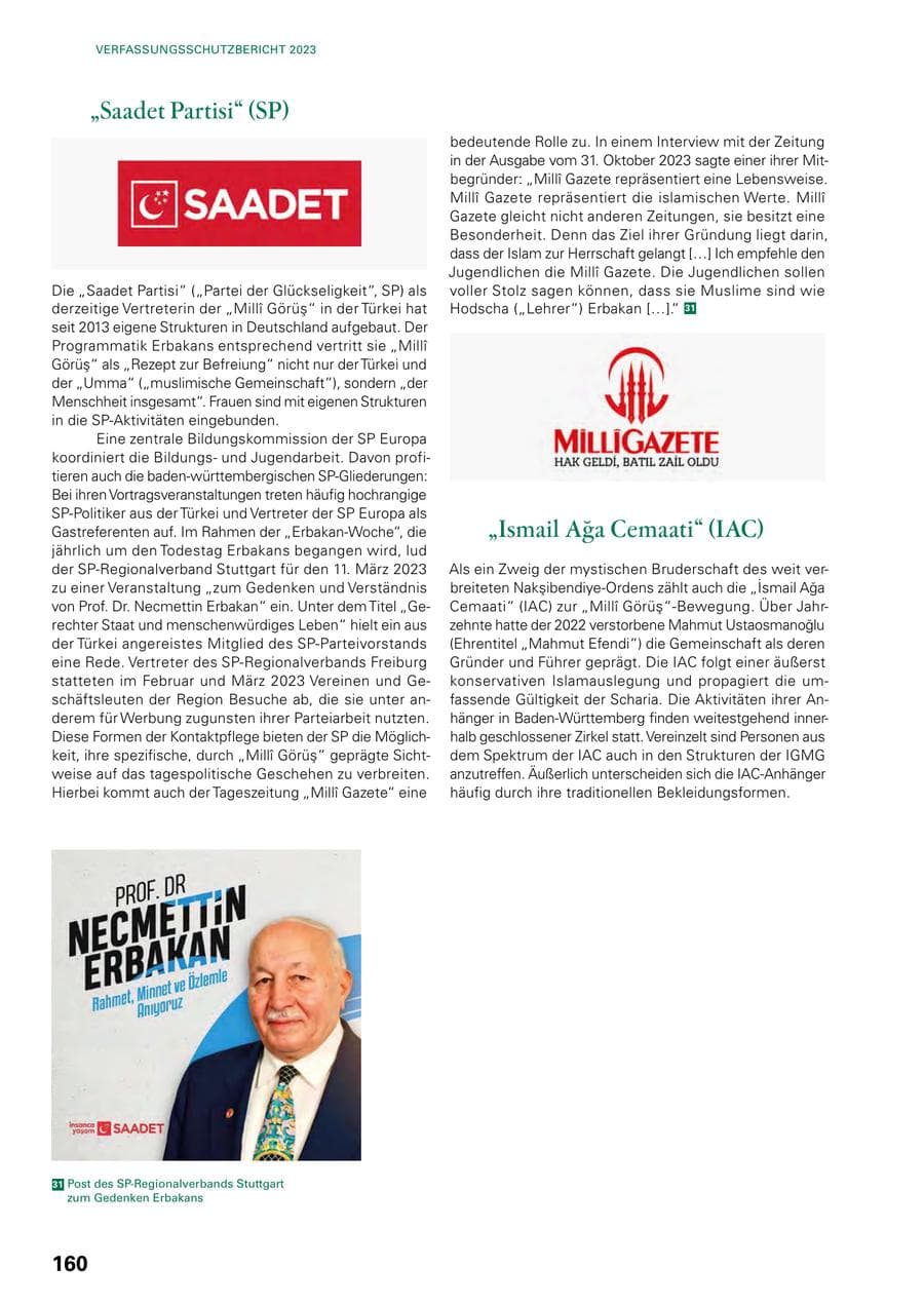Seite 158 des Verfassungsschutzbericht 2023 Baden-Württemberg