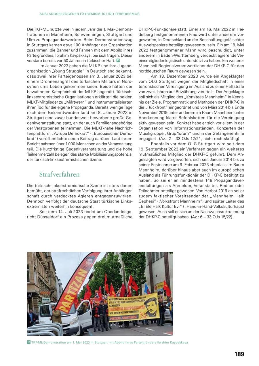 Seite 187 des Verfassungsschutzbericht 2023 Baden-Württemberg