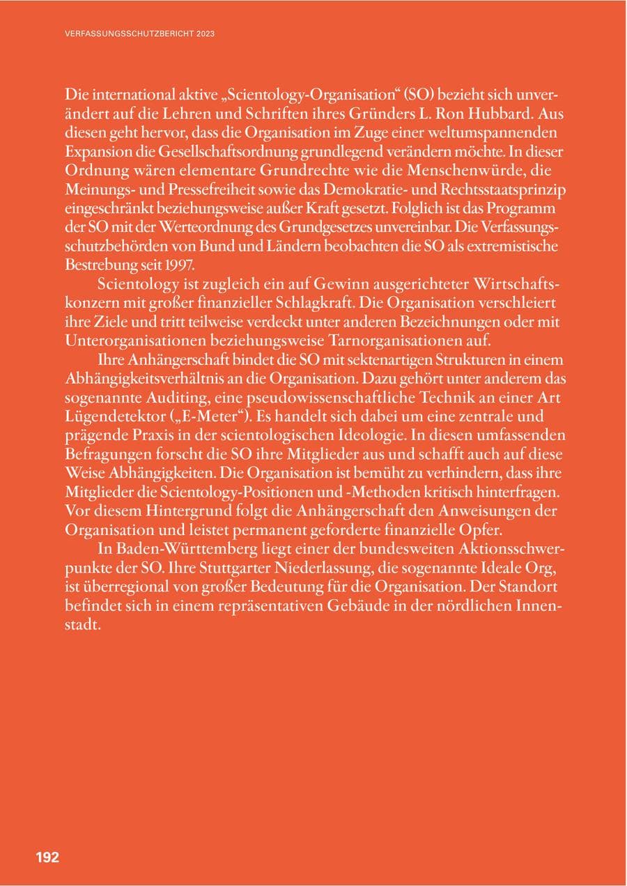 Seite 190 des Verfassungsschutzbericht 2023 Baden-Württemberg
