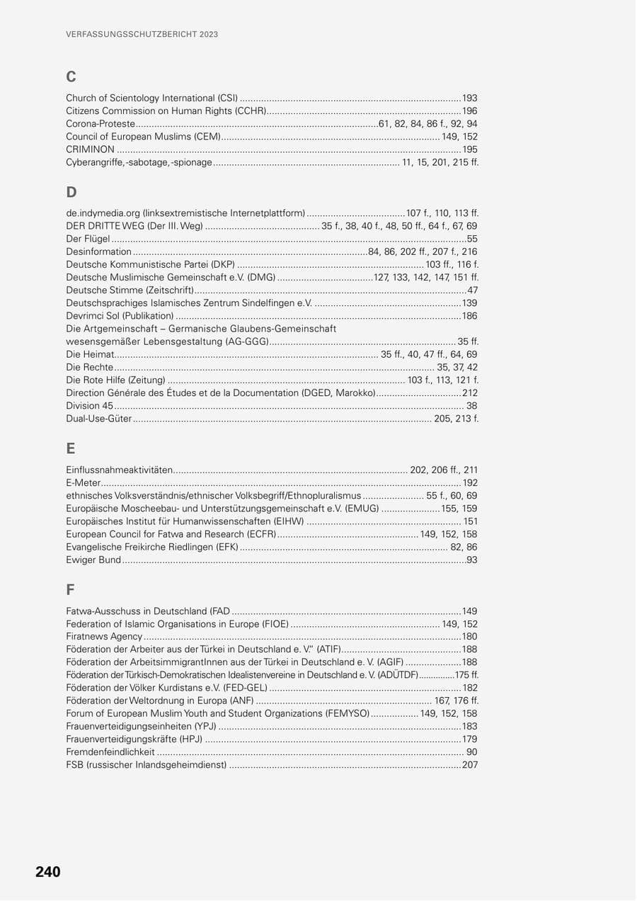 Seite 238 des Verfassungsschutzbericht 2023 Baden-Württemberg