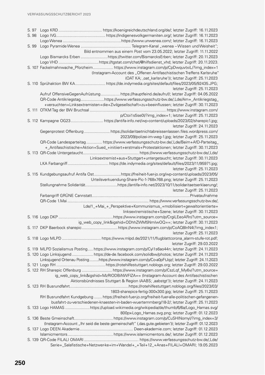 Seite 248 des Verfassungsschutzbericht 2023 Baden-Württemberg