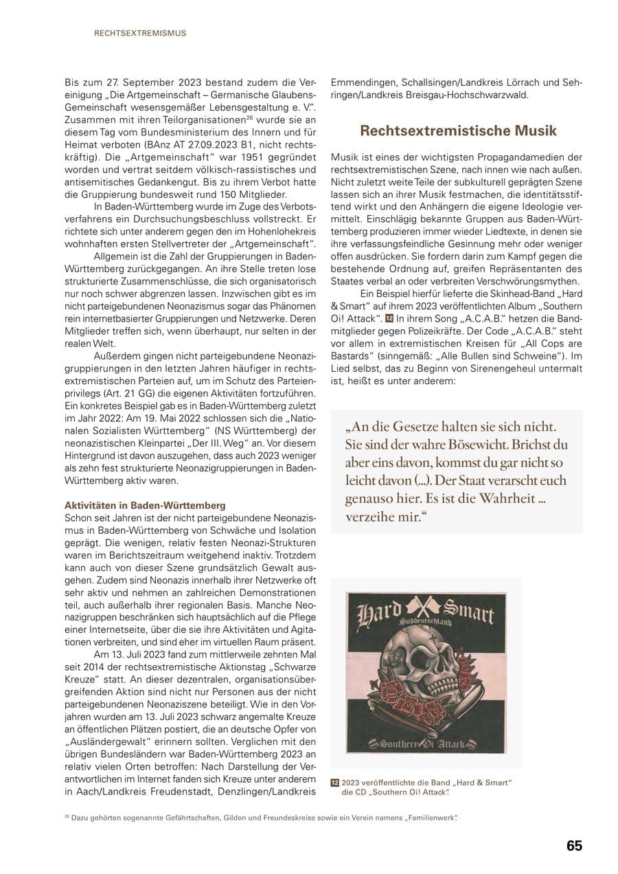 Seite 63 des Verfassungsschutzbericht 2023 Baden-Württemberg