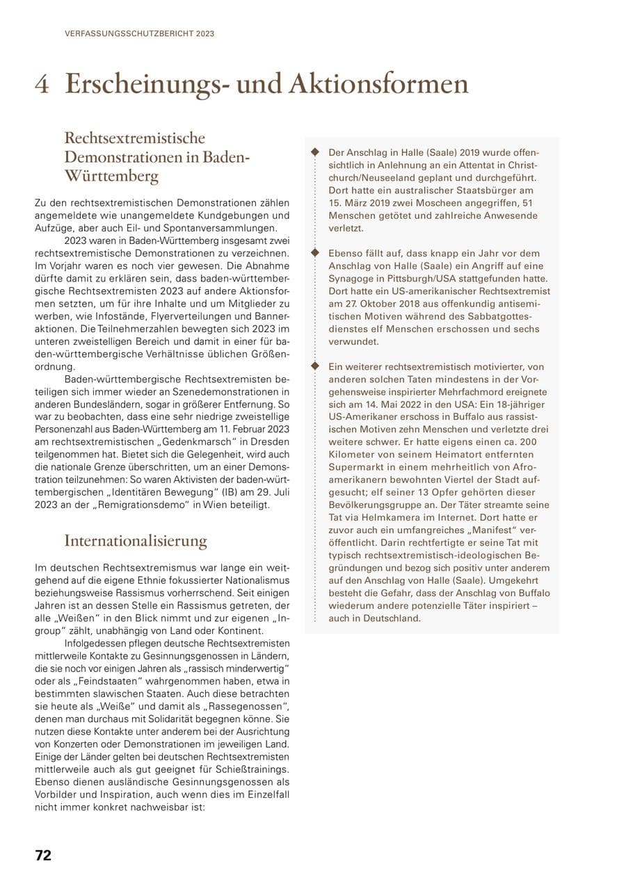 Seite 70 des Verfassungsschutzbericht 2023 Baden-Württemberg