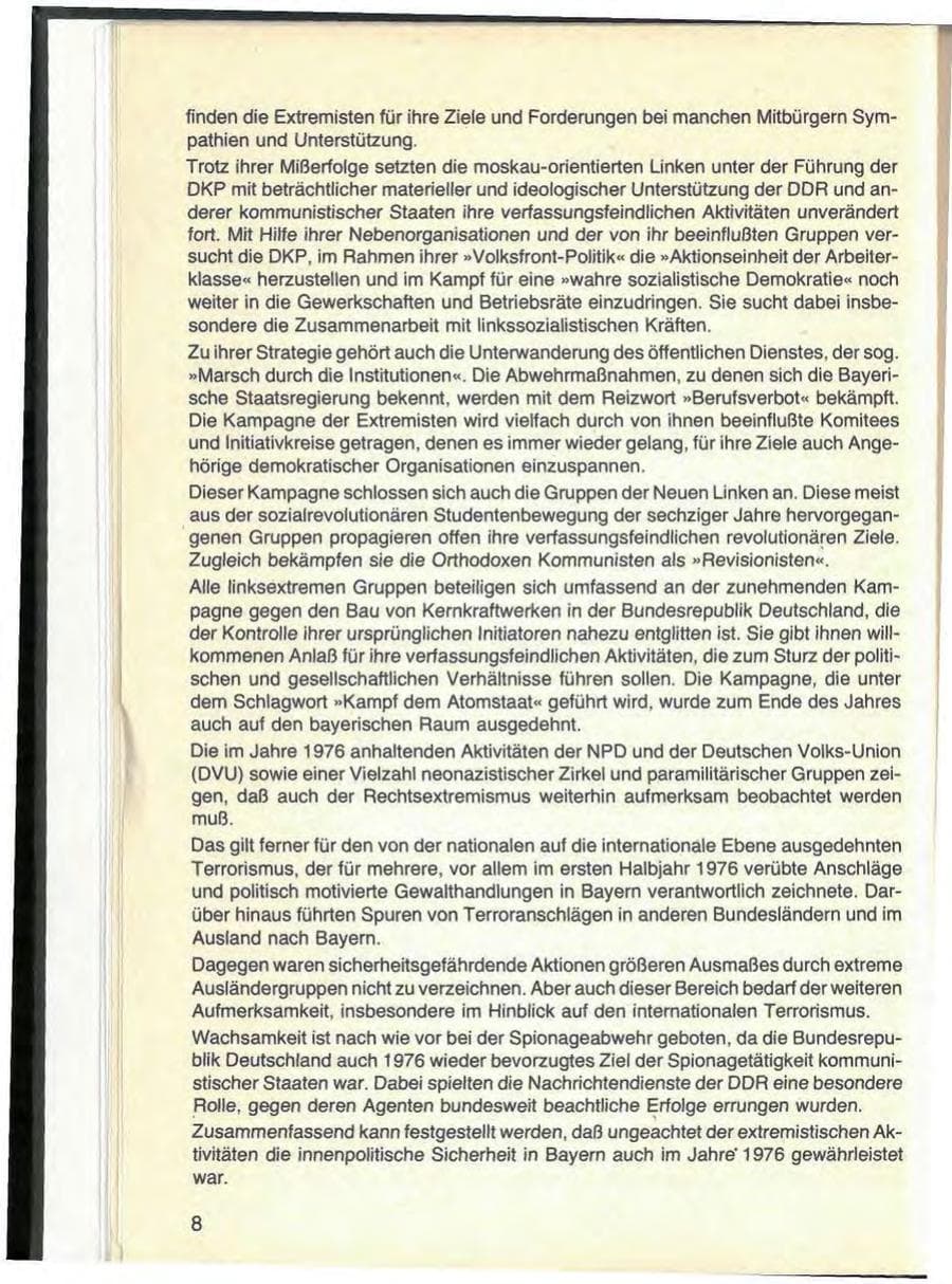 Seite 10 des Verfassungsschutzbericht 1976 Bayern