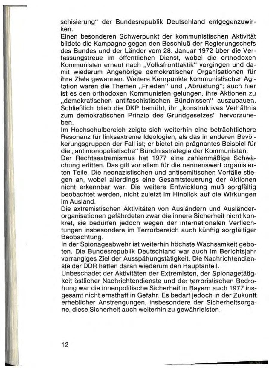 Seite 14 des Verfassungsschutzbericht 1977 Bayern
