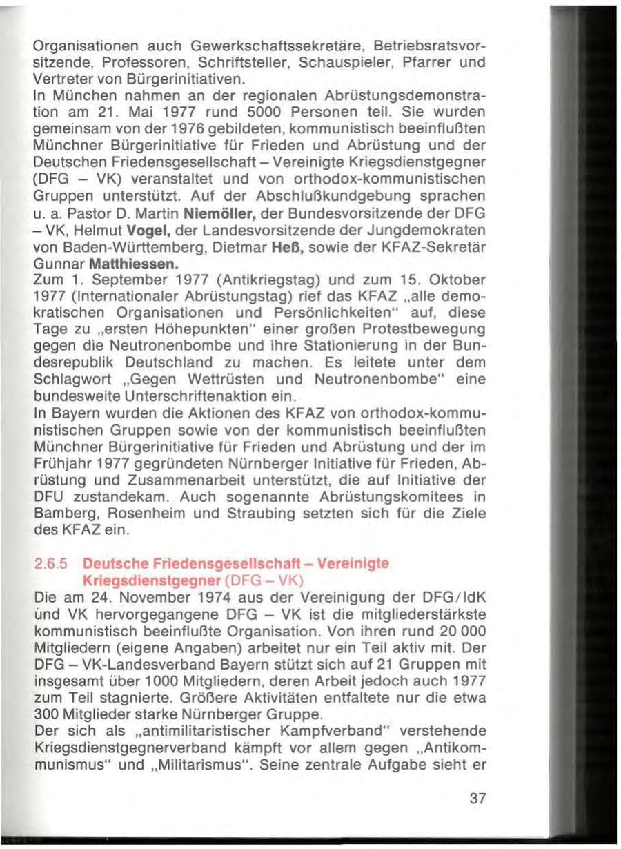 Seite 39 des Verfassungsschutzbericht 1977 Bayern