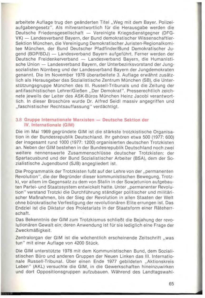 Seite 67 des Verfassungsschutzbericht 1978 Bayern