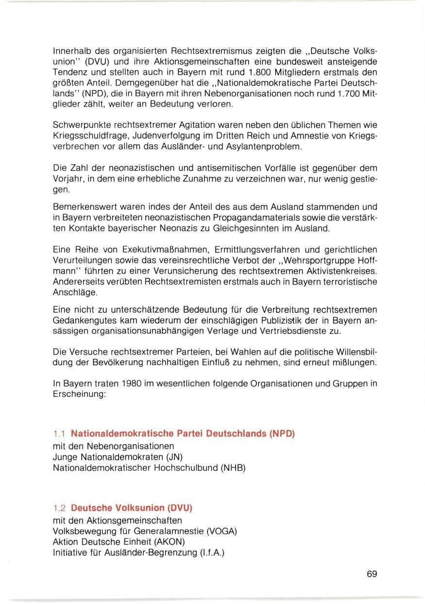 Seite 70 des Verfassungsschutzbericht 1980 Bayern