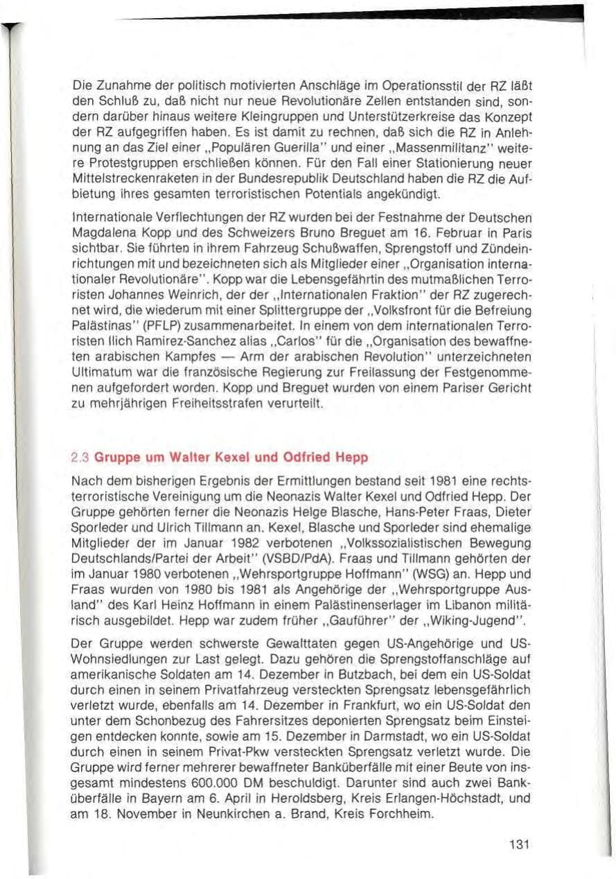 Seite 133 des Verfassungsschutzbericht 1982 Bayern