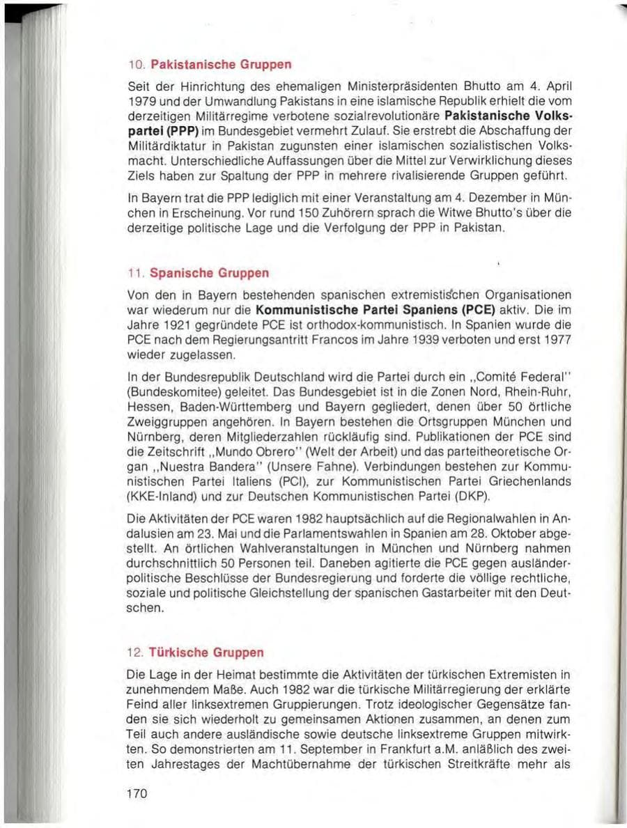 Seite 172 des Verfassungsschutzbericht 1982 Bayern