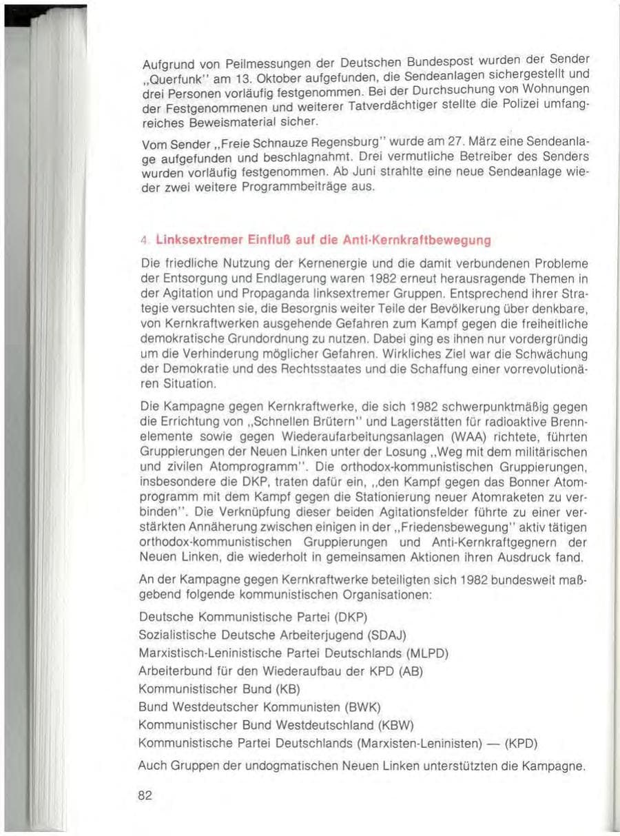 Seite 84 des Verfassungsschutzbericht 1982 Bayern