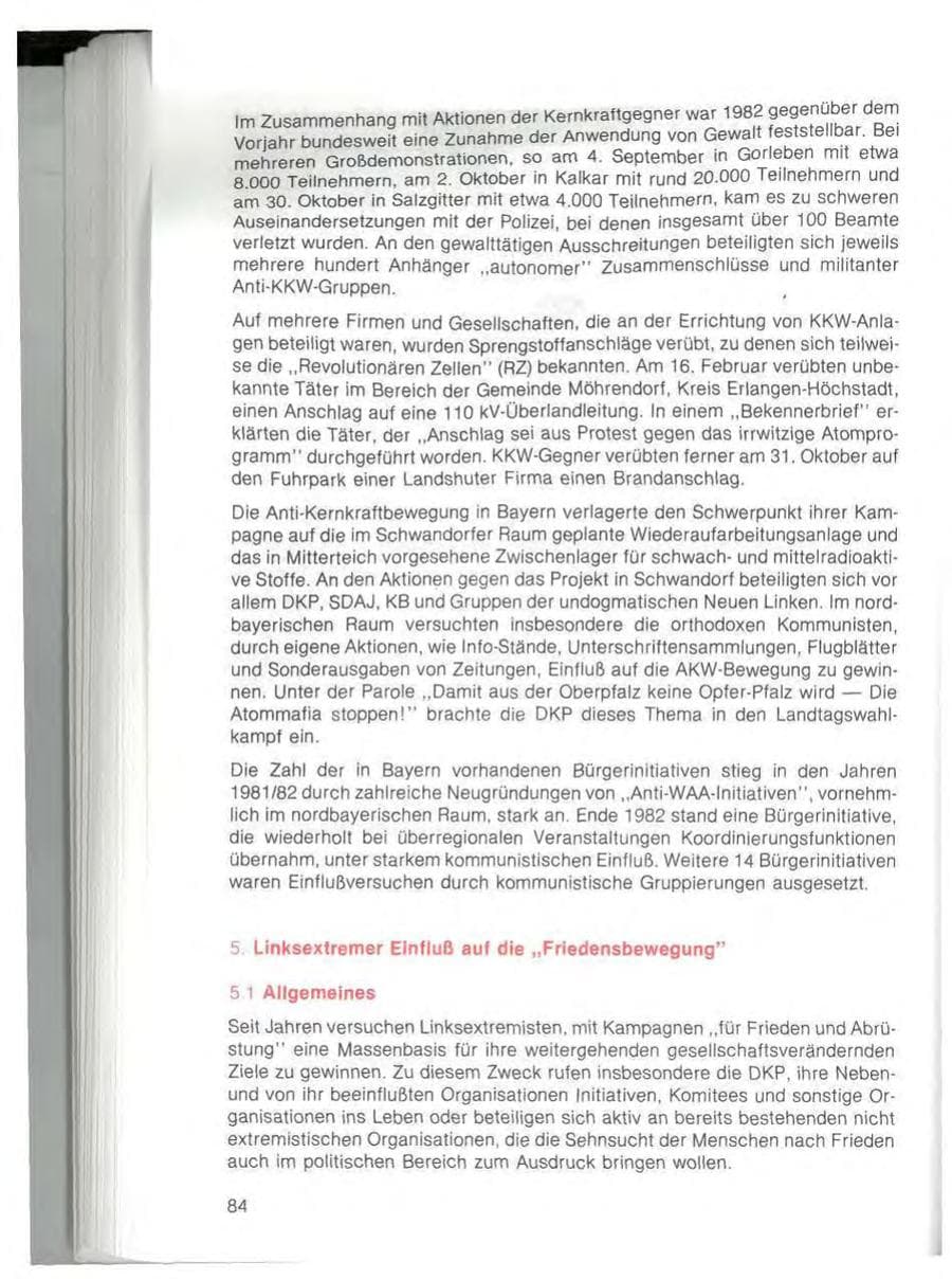 Seite 86 des Verfassungsschutzbericht 1982 Bayern