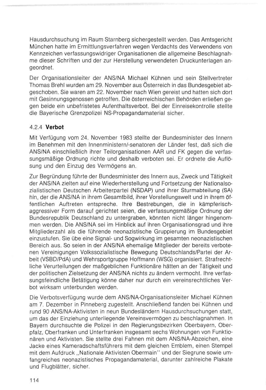 Seite 114 des Verfassungsschutzbericht 1983 Bayern