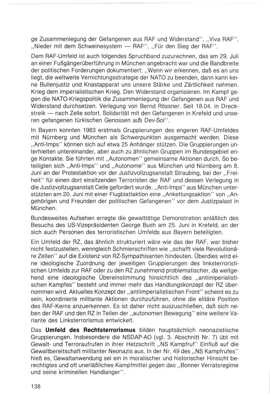 Seite 138 des Verfassungsschutzbericht 1983 Bayern