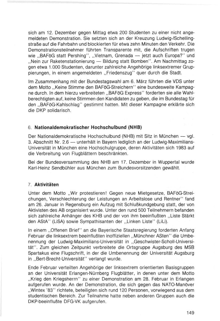 Seite 149 des Verfassungsschutzbericht 1983 Bayern