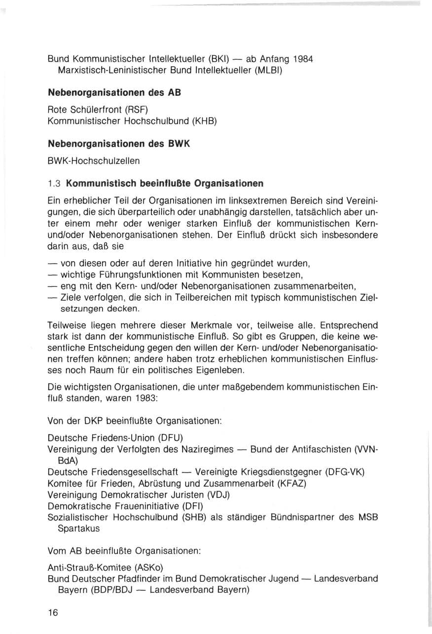 Seite 16 des Verfassungsschutzbericht 1983 Bayern