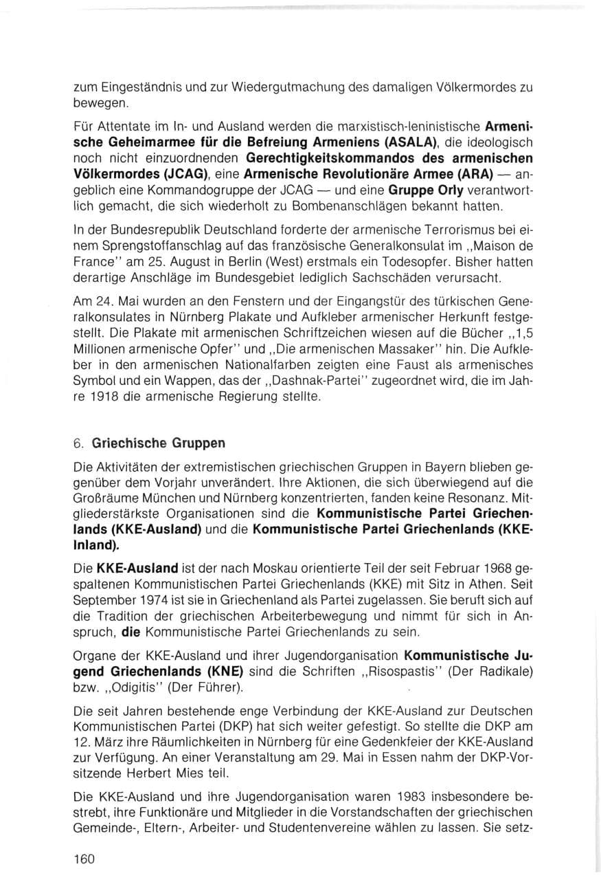 Seite 160 des Verfassungsschutzbericht 1983 Bayern