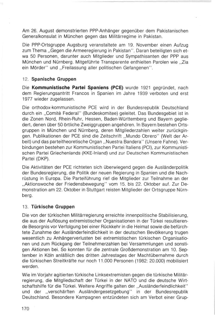 Seite 170 des Verfassungsschutzbericht 1983 Bayern