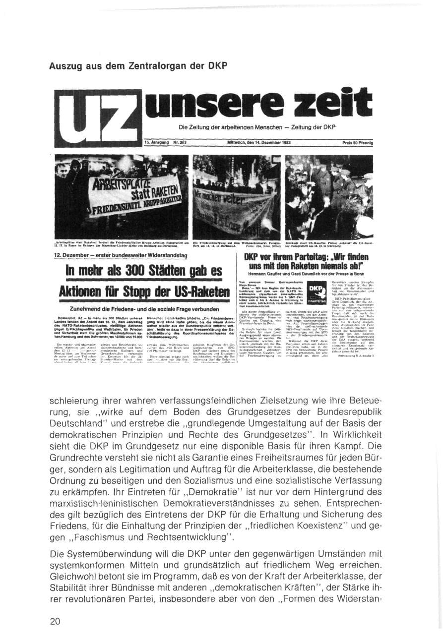 Seite 20 des Verfassungsschutzbericht 1983 Bayern