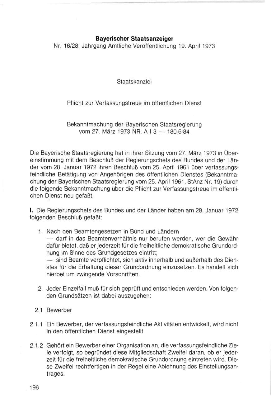 Seite 196 des Verfassungsschutzbericht 1983 Bayern