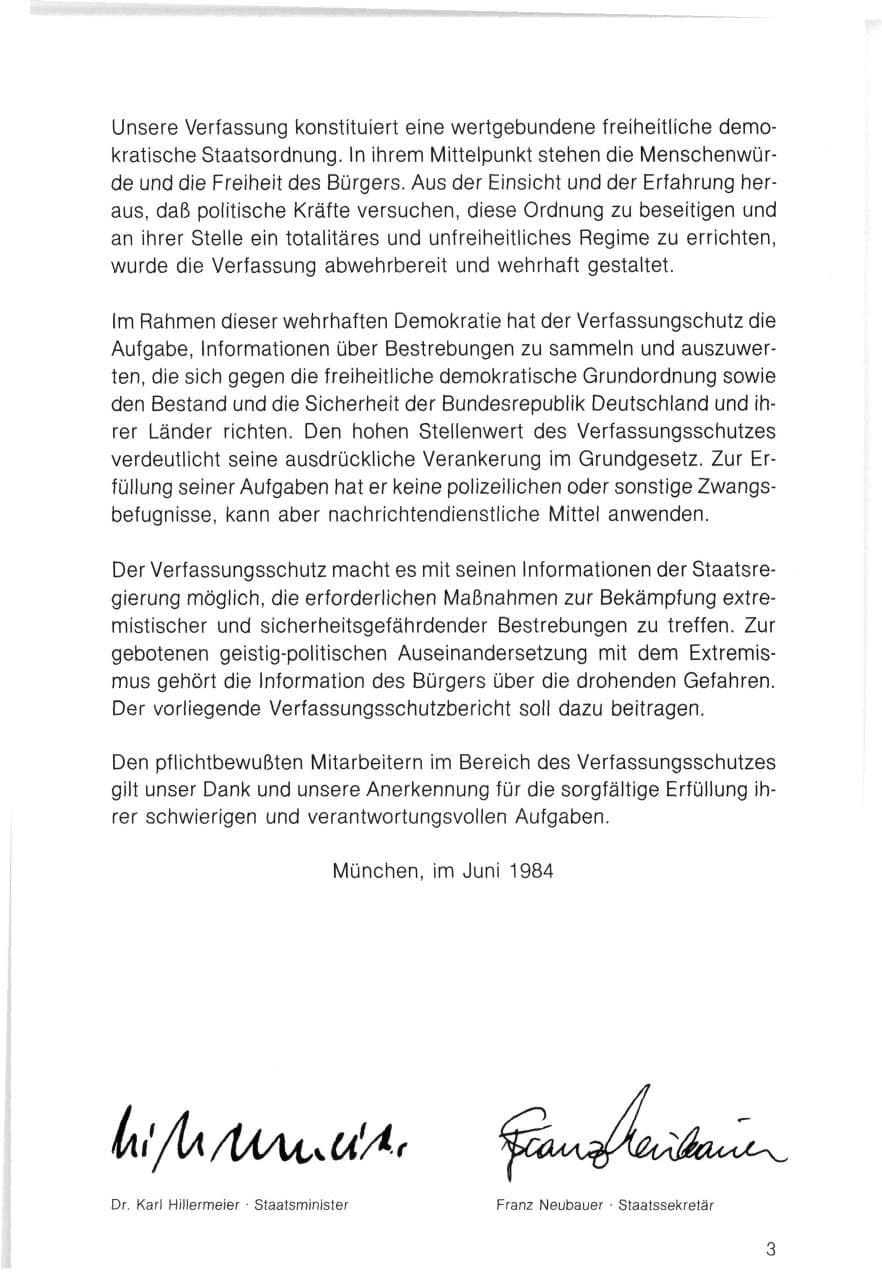 Seite 3 des Verfassungsschutzbericht 1983 Bayern