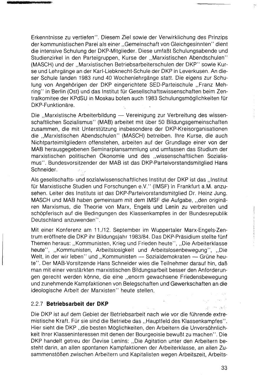 Seite 33 des Verfassungsschutzbericht 1983 Bayern