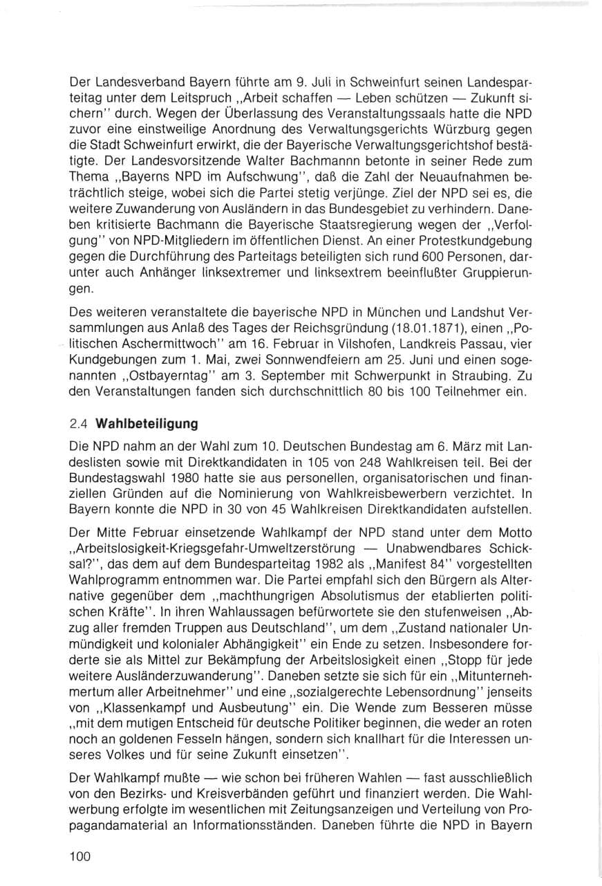 Seite 100 des Verfassungsschutzbericht 1983 Bayern