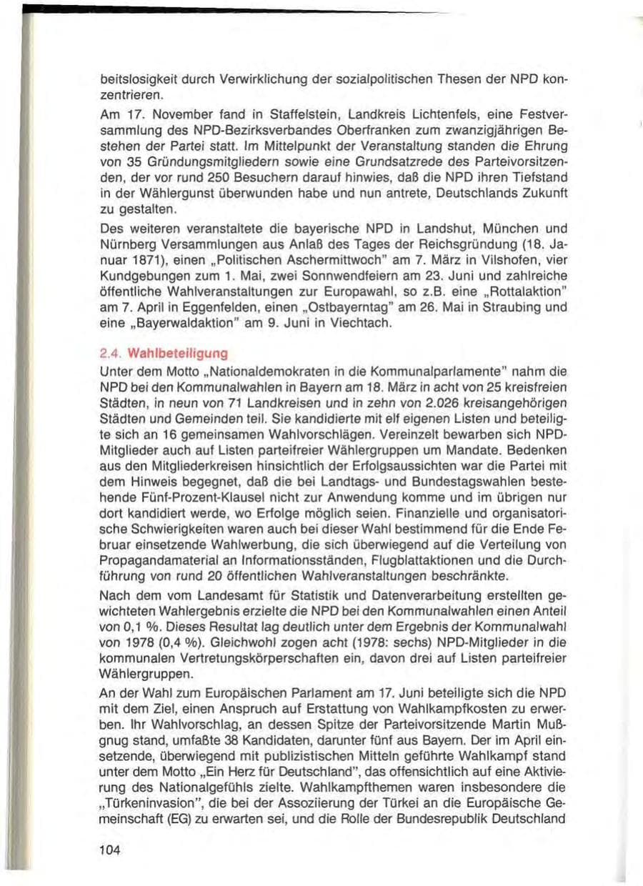 Seite 104 des Verfassungsschutzbericht 1984 Bayern