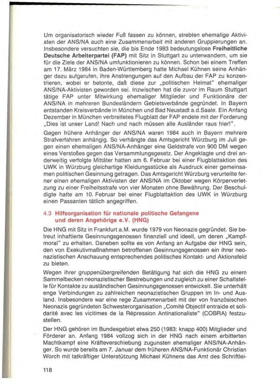 Seite 118 des Verfassungsschutzbericht 1984 Bayern