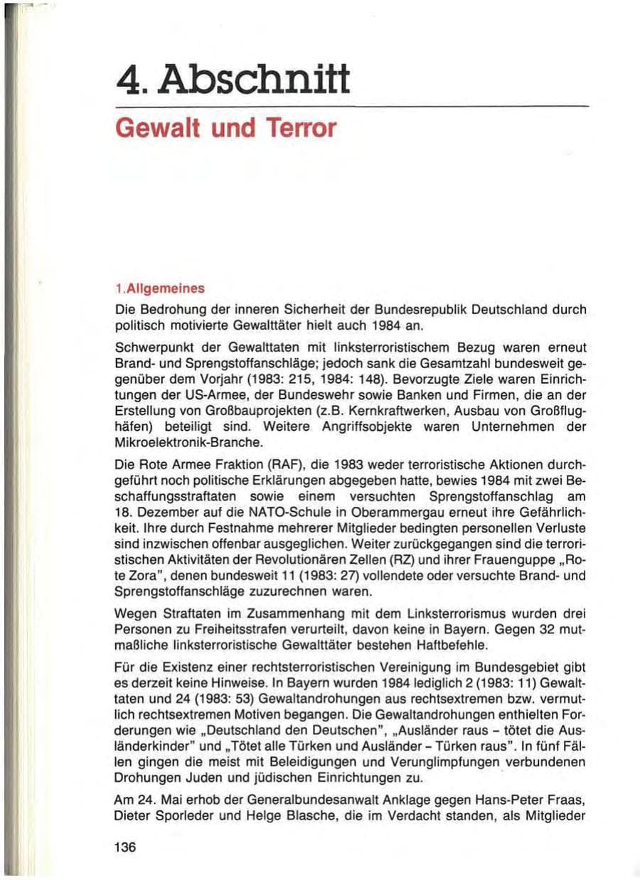 Seite 136 des Verfassungsschutzbericht 1984 Bayern