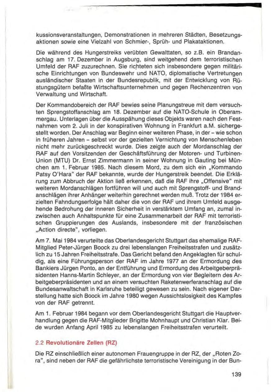 Seite 139 des Verfassungsschutzbericht 1984 Bayern