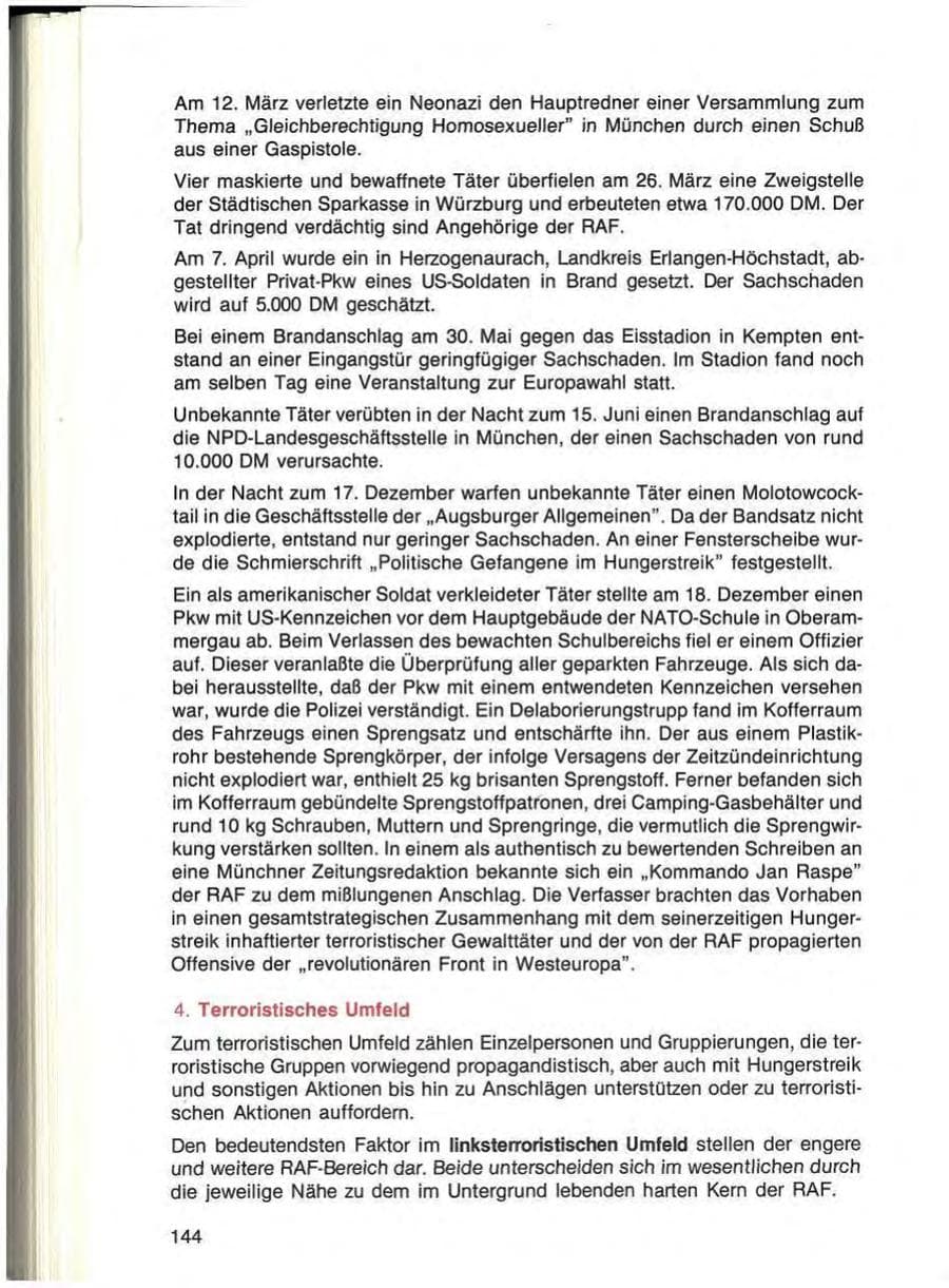 Seite 144 des Verfassungsschutzbericht 1984 Bayern