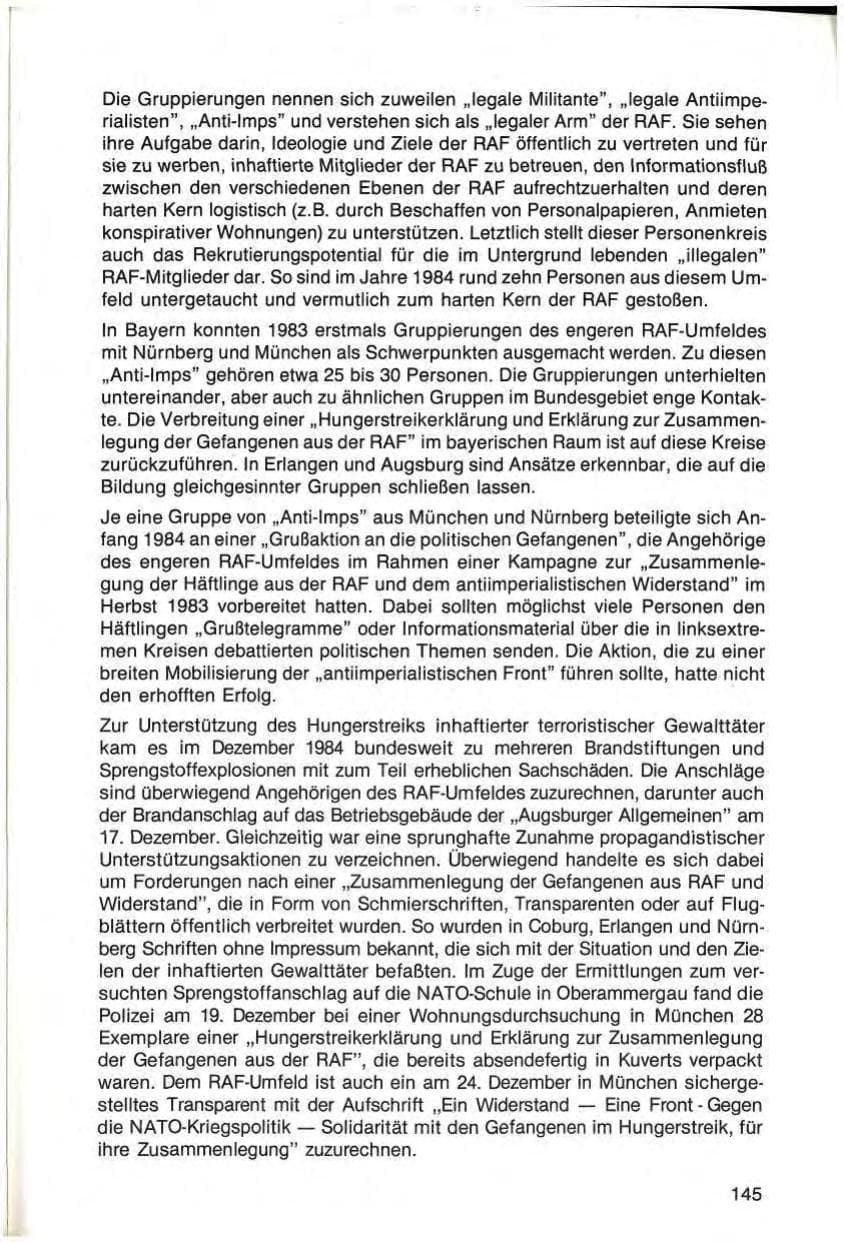 Seite 145 des Verfassungsschutzbericht 1984 Bayern