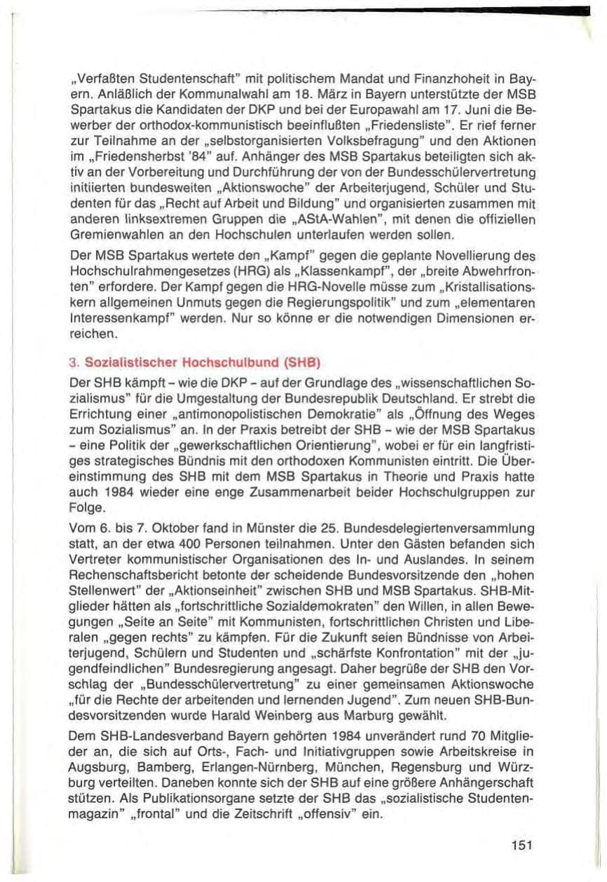 Seite 151 des Verfassungsschutzbericht 1984 Bayern