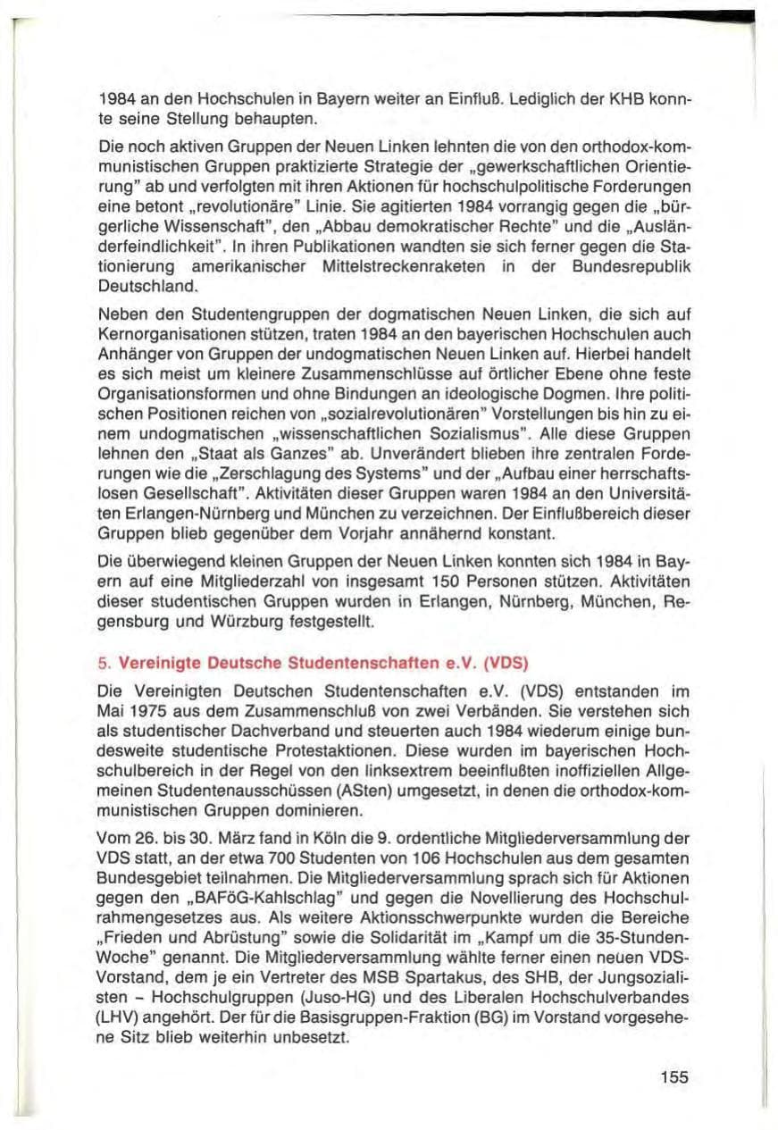 Seite 155 des Verfassungsschutzbericht 1984 Bayern
