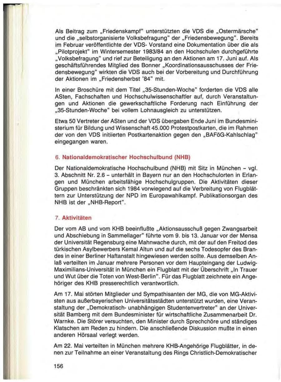 Seite 156 des Verfassungsschutzbericht 1984 Bayern