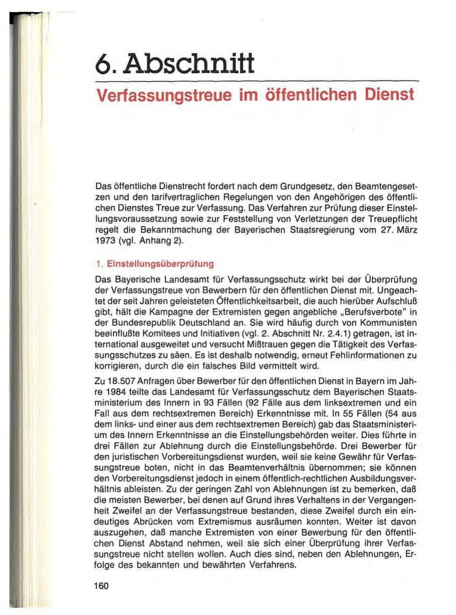 Seite 160 des Verfassungsschutzbericht 1984 Bayern