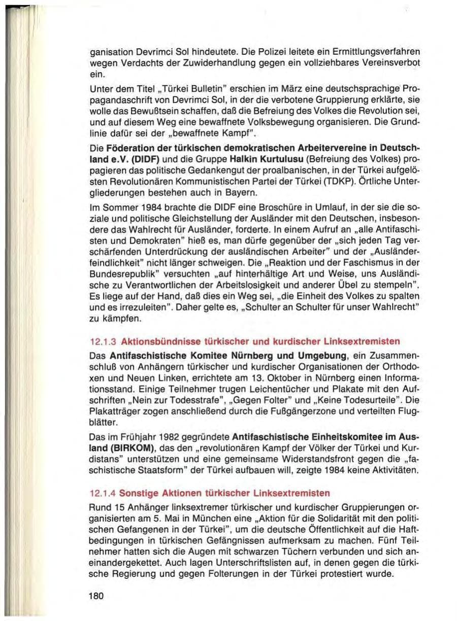Seite 180 des Verfassungsschutzbericht 1984 Bayern