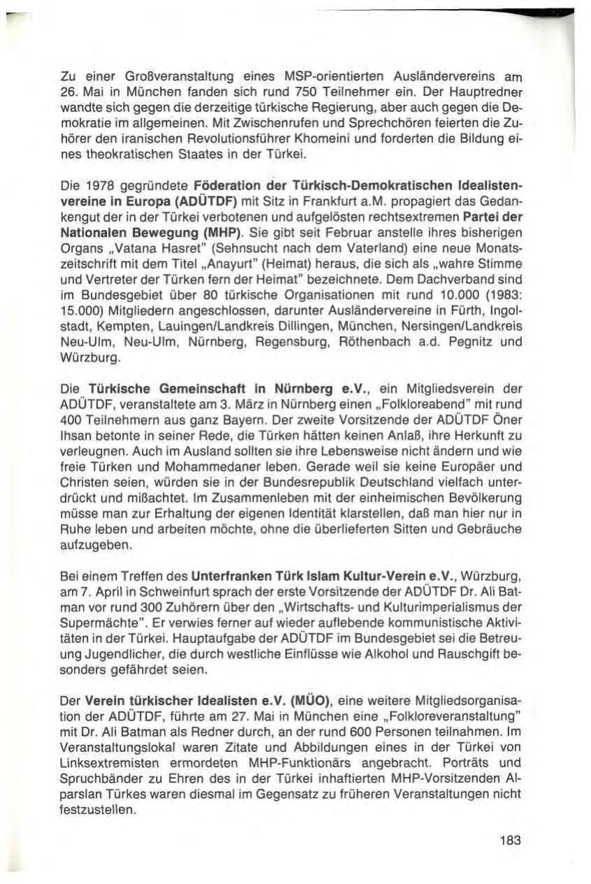 Seite 183 des Verfassungsschutzbericht 1984 Bayern