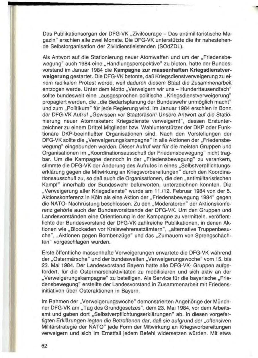 Seite 62 des Verfassungsschutzbericht 1984 Bayern